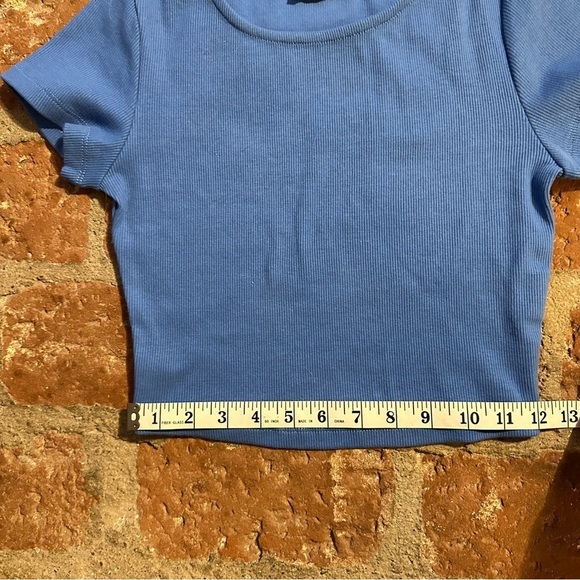 Princess Polly classic crop organic cotton & elastane Blue Ribbed Top tshirt - Picture 7 of 15